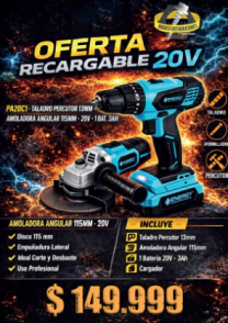 COMBO AMOLADORA 4.1/2" 600W + TALADRO  PERCUTOR 13MM 550W (ENERGY)