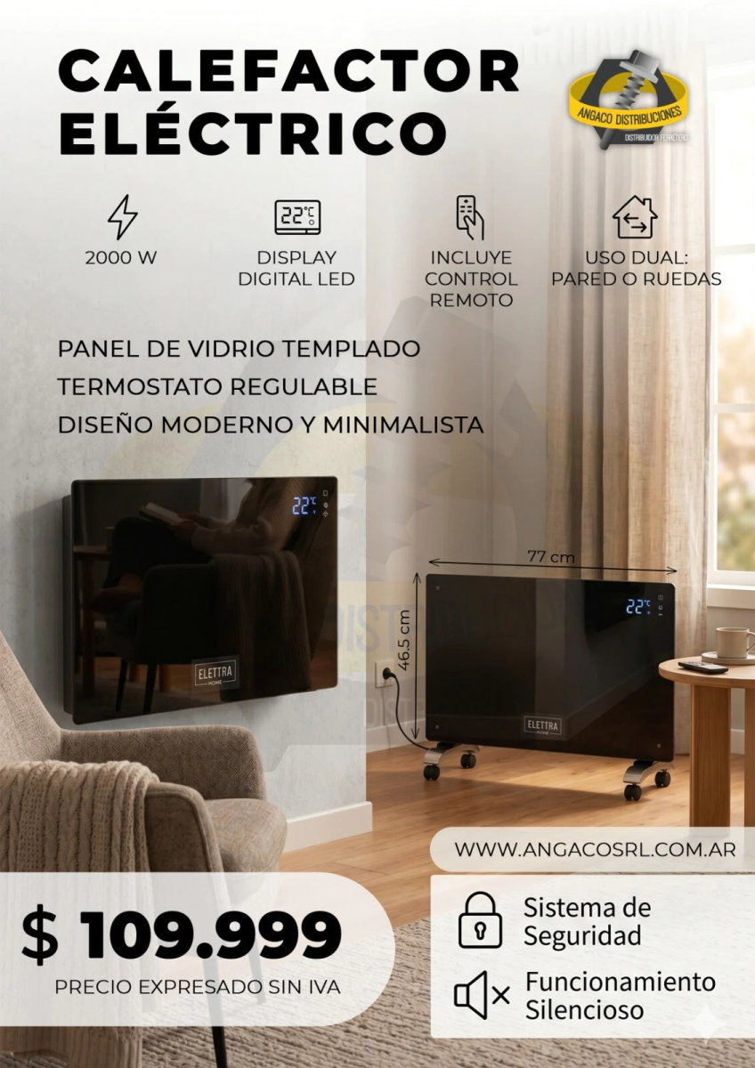 CALEFACTOR ELECTRICO PANEL VIDRIO 2000W